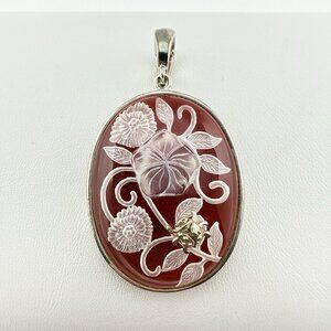 Whitney Kelly Pendant Carnelian Ladybug Insect Carved Quartz Floral Sterling 925